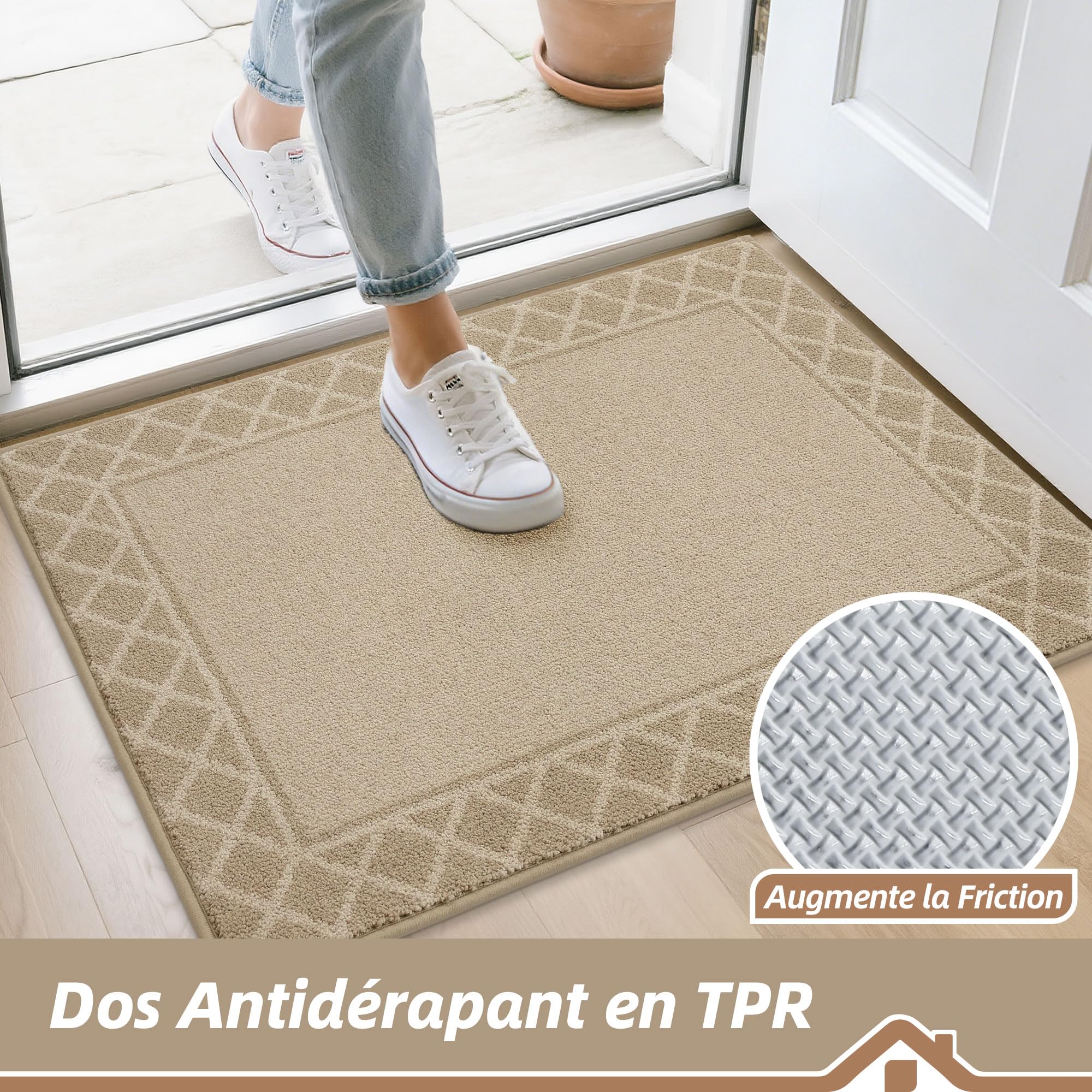 BEQHAUSE Tapis Entrée Intérieur, TPR Antidérapant, 90 x 150cm, Beige Clair