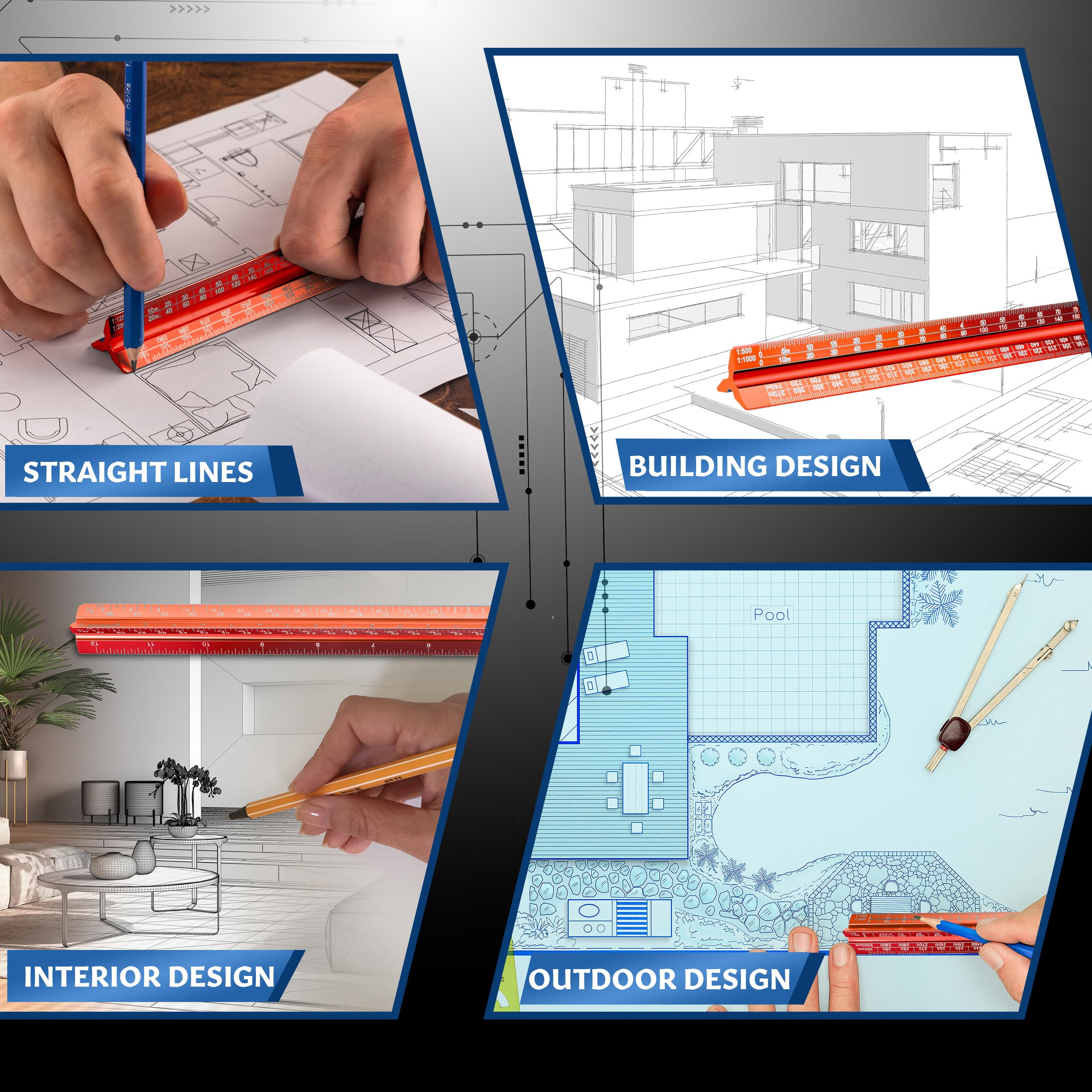 Drafting Ruler Arteza Architect Scale Ruler, Imperial, 12-Inch Color ...