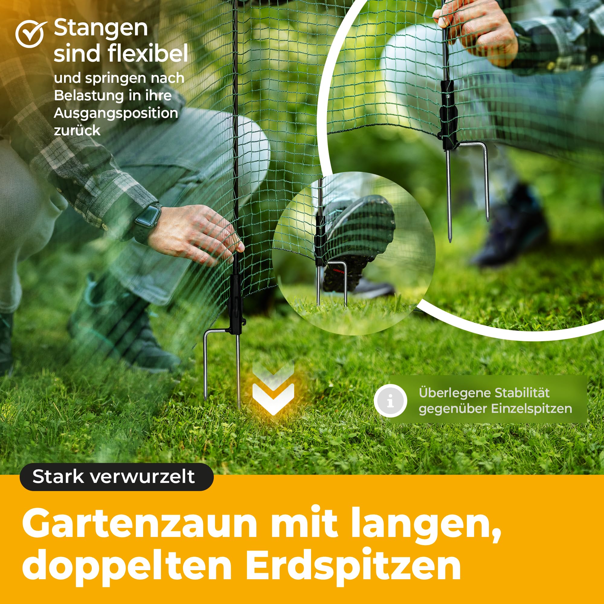 NATURIZ® Weidezaun in 50m x 90cm Komplettset - mobiler Hundezaun & Hühnerzaun extrem stabil, ohne Strom, Grün (50m)