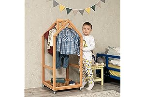 BUSYWOOD Montessori Toddler Clothes Rack - Natural Bamboo Child Garment Rack