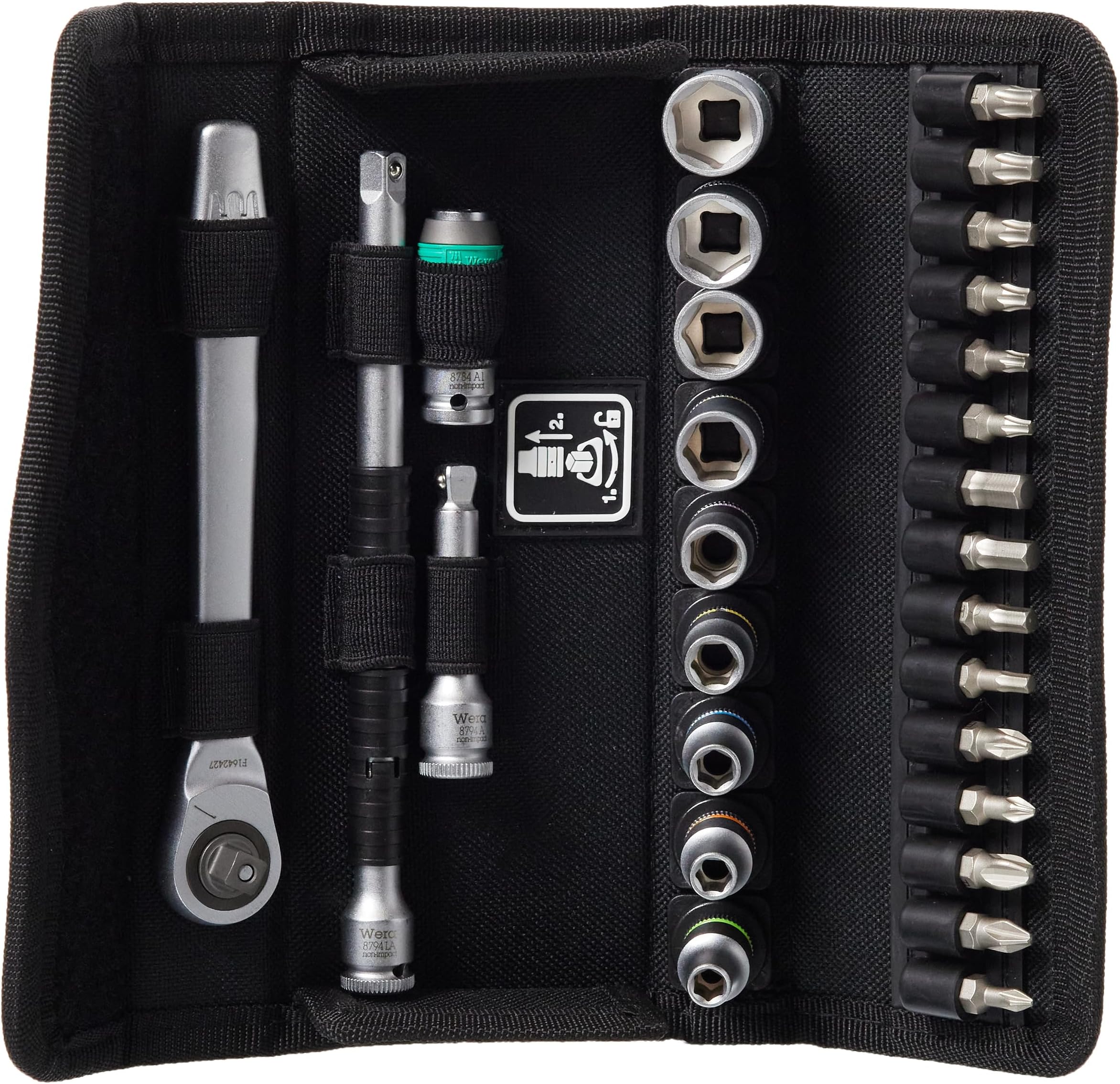 05004018001 | 8100 Zyklop 1/4" Metric Metal Ratchet Switch-Lever Socket Set + Tool Pouch - 28pc