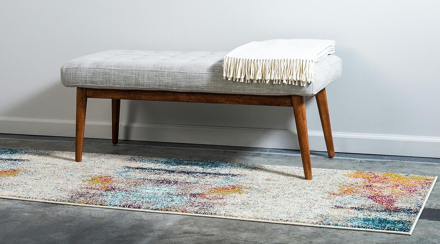 Unique Loom Chromatic Collection Modern Colorful & Vibrant Abstract Area Rug For Any Home Décor (2' 2 x 6' 7 Runner, Beige/ Pink)