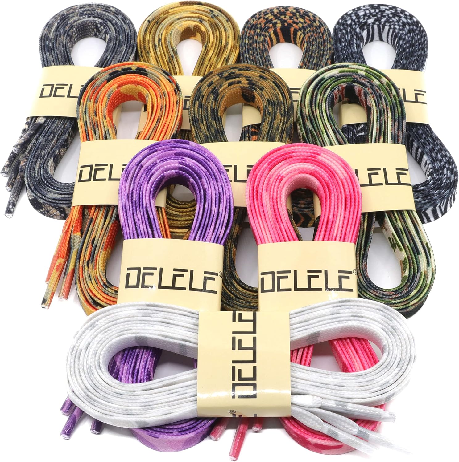 DELELE Animal Print Flat Shoelaces: Pattern Sneakers Shoe Laces 2 Pair | 8MM Wide, Colored Shoestring, Perfect for Skate Shoes Boots