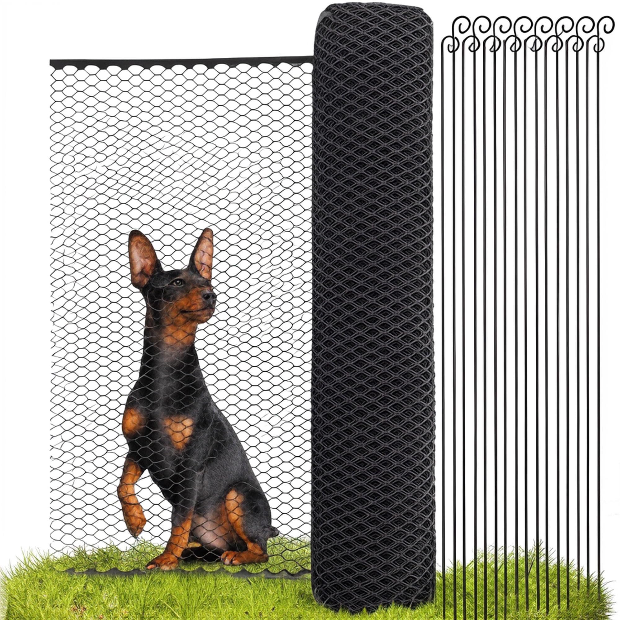 Hundezaun 25m lang 90cm hoch SCHWARZ [TESTSIEGER] inkl. 21x Stäbe & 25x Erdanker | Begrenzungszaun Robust & Mobil | Flexibler Zaun für Hunde | Sorgloser Hundeauslauf im Garten & Camping
