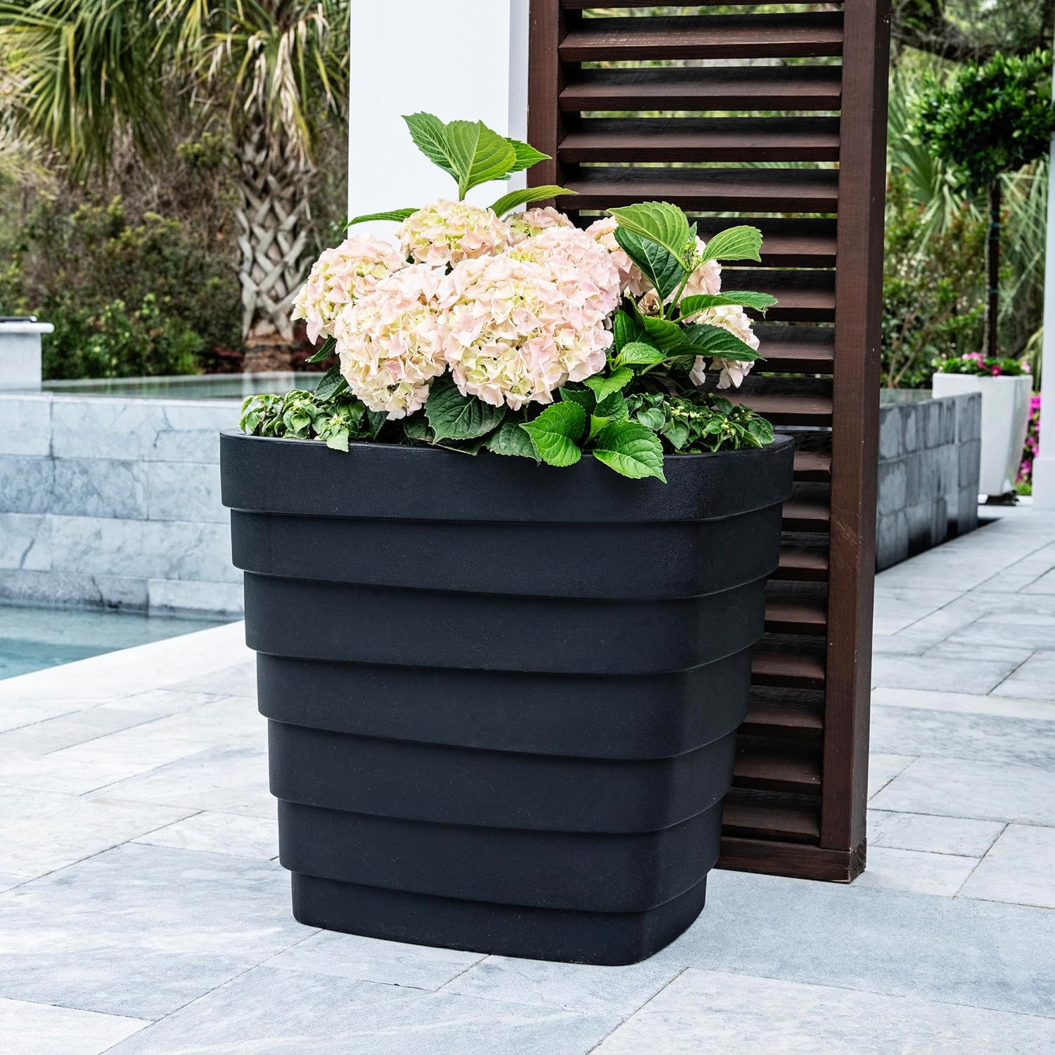 Step2 Wave 20x24 Planter, Large Planters for Outdoor Plants, Gardening and Flower Pot for Patio or Porch, Efficient Drainage, Durable Plastic, Black, 2-Pack