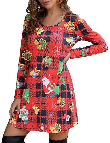 Aphratti Women's Long Sleeve Funny Printed Holiday Valentines Dress Casual