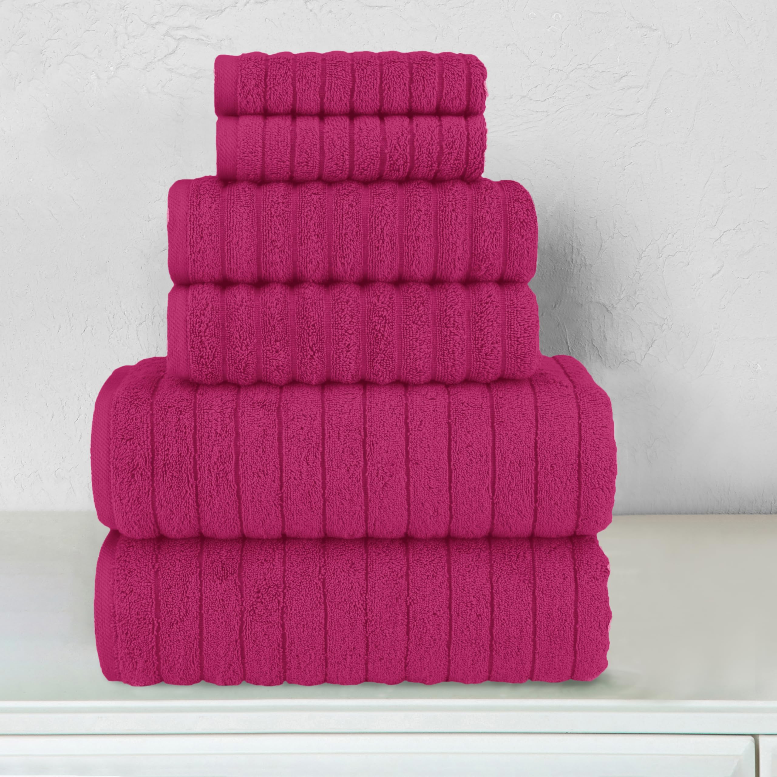 Elegant Comfort Juego de 6 Toallas de baño de Pana de algodón Turco 100% acanaladas, Tacto Premium, Secado rápido, Altamente absorbentes, Contiene 2 Toallas de baño, 2 Toallas de Mano y 2 paños,