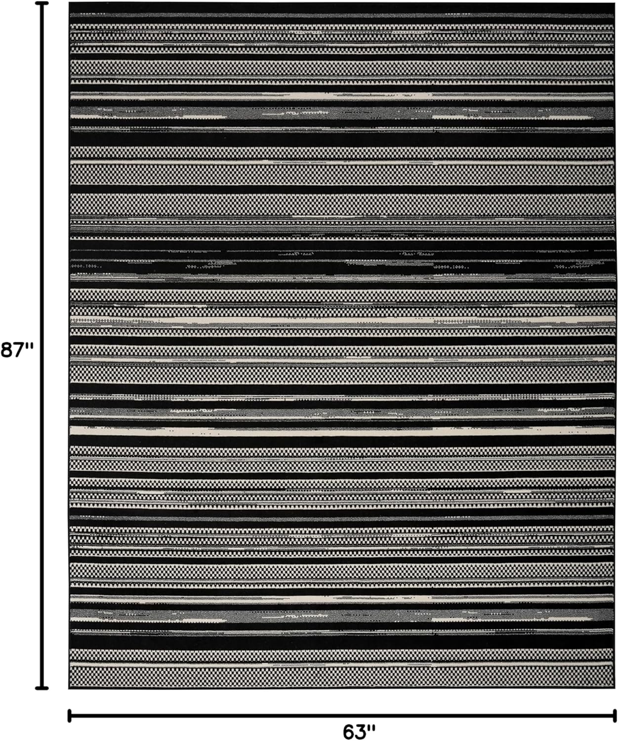Nourison Home Grafix Black White 5'3" x 7'3" Area Rug - Easy Clean, Non Shedding, Bed Room, Living Room, Dining Room, Kitchen (5' x 7')