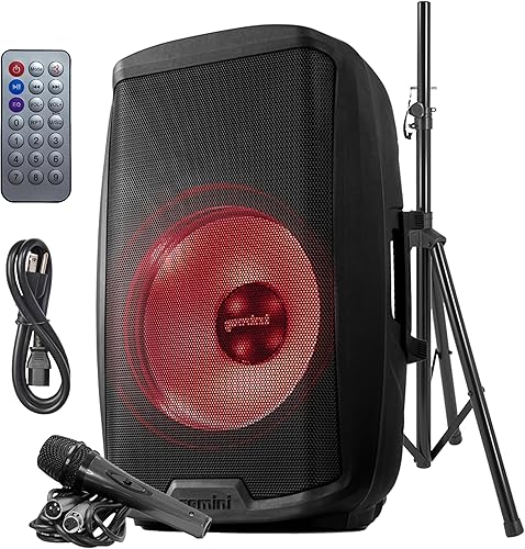 Gemini - Altavoz PA Bluetooth de 2000 W con soporte, sistema de altavoces DJ de 15 pulgadas con luces LED, USBSDFM, emparejamiento estéreo