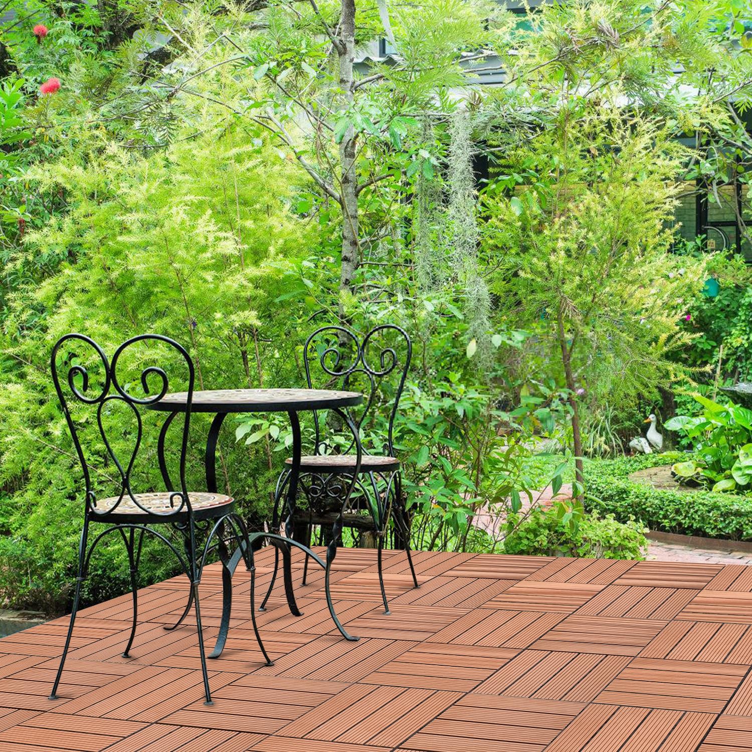 WPC Fliesen 30x30 cm, 66 Stück Balkonfliesen für 6m²,WPC Terrassenfliesen mit Klick-System,Balkon Bodenbelag Wetterfest,Wasserdicht,Terassenplatten Außenbereich Braun