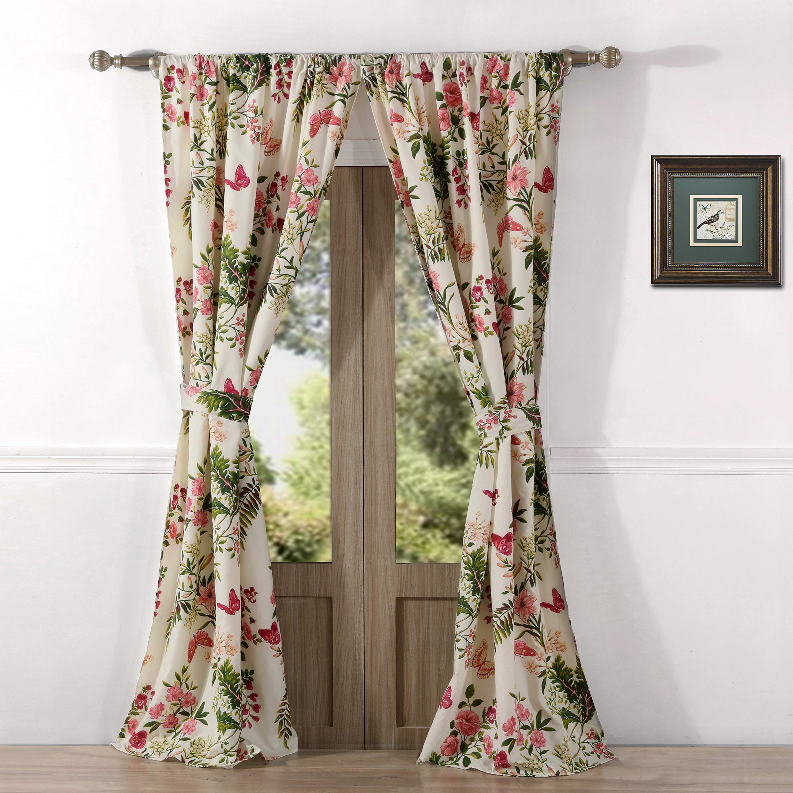 Greenland Home Lot de 2 Rideaux avec embrasses Motif Papillons 106,7 x 213,4 cm