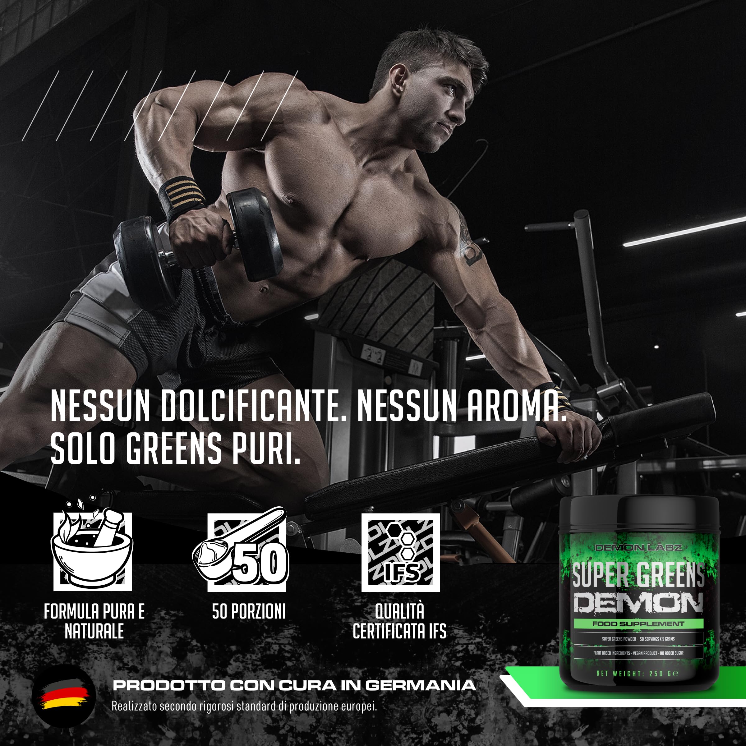 Super Greens - Polvere 15 Superfood, Vegano, 250g | Polvere di super greens vegana - 15 superfood in una porzione, da miscelare in acqua, succo o smoothie.