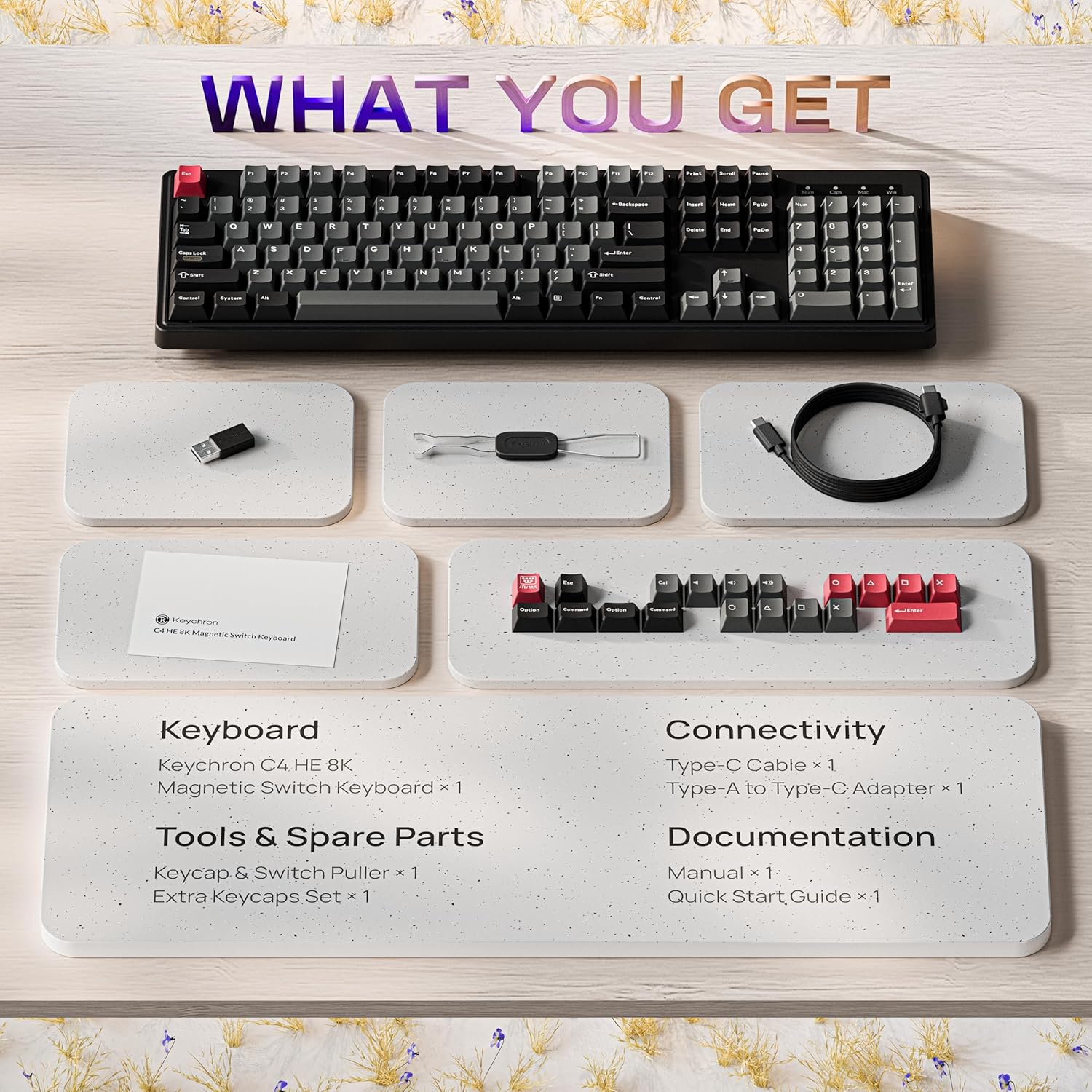 Keychron C4 HE 8K Magnetic Switch Keyboard, Launcher Web App Full-Size 100% Layout Adjustable Actuation Point with Ultra-Fast Lime Magnetic Switch Wired RGB Compatible with Mac Windows Linux