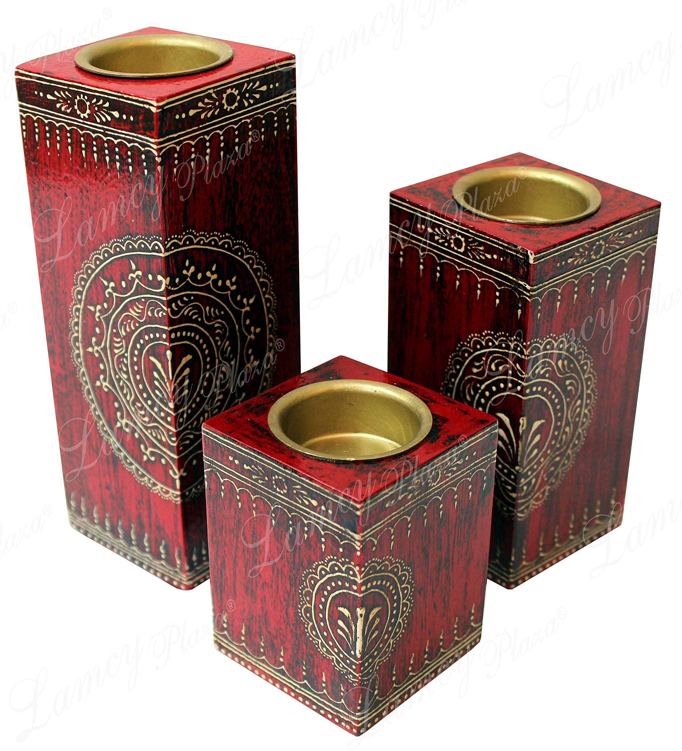 Rustic Wooden Tealight Holders - Set of 3 -8