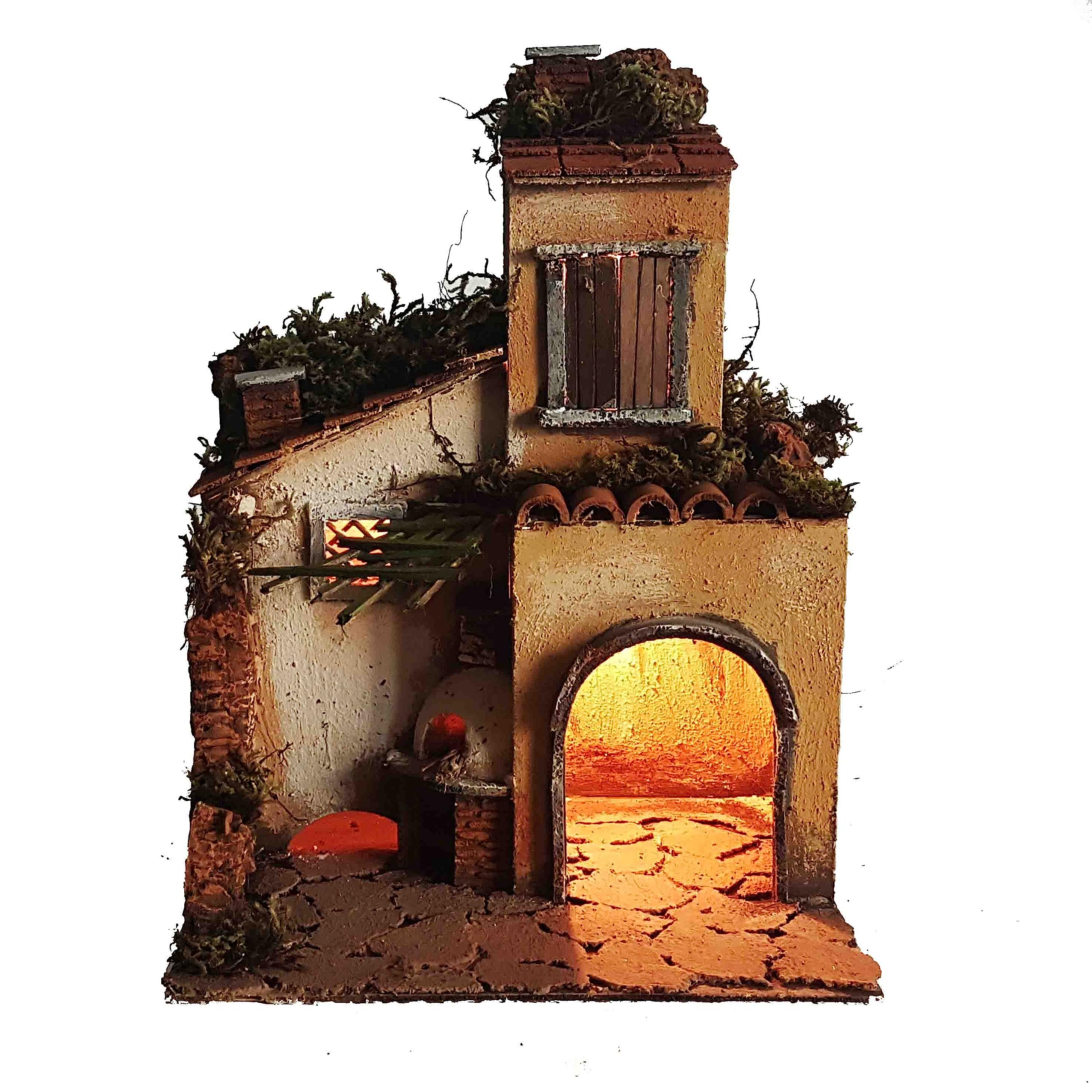 Chianese Casa in mianiatura per presepe casetta in Sughero con Luce e Forno 30x25x42 cm