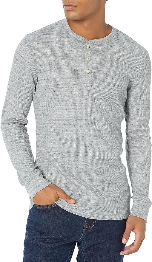 Essentials Long Sleeve Waffle Henley Shirts for Men, Slim-Fit