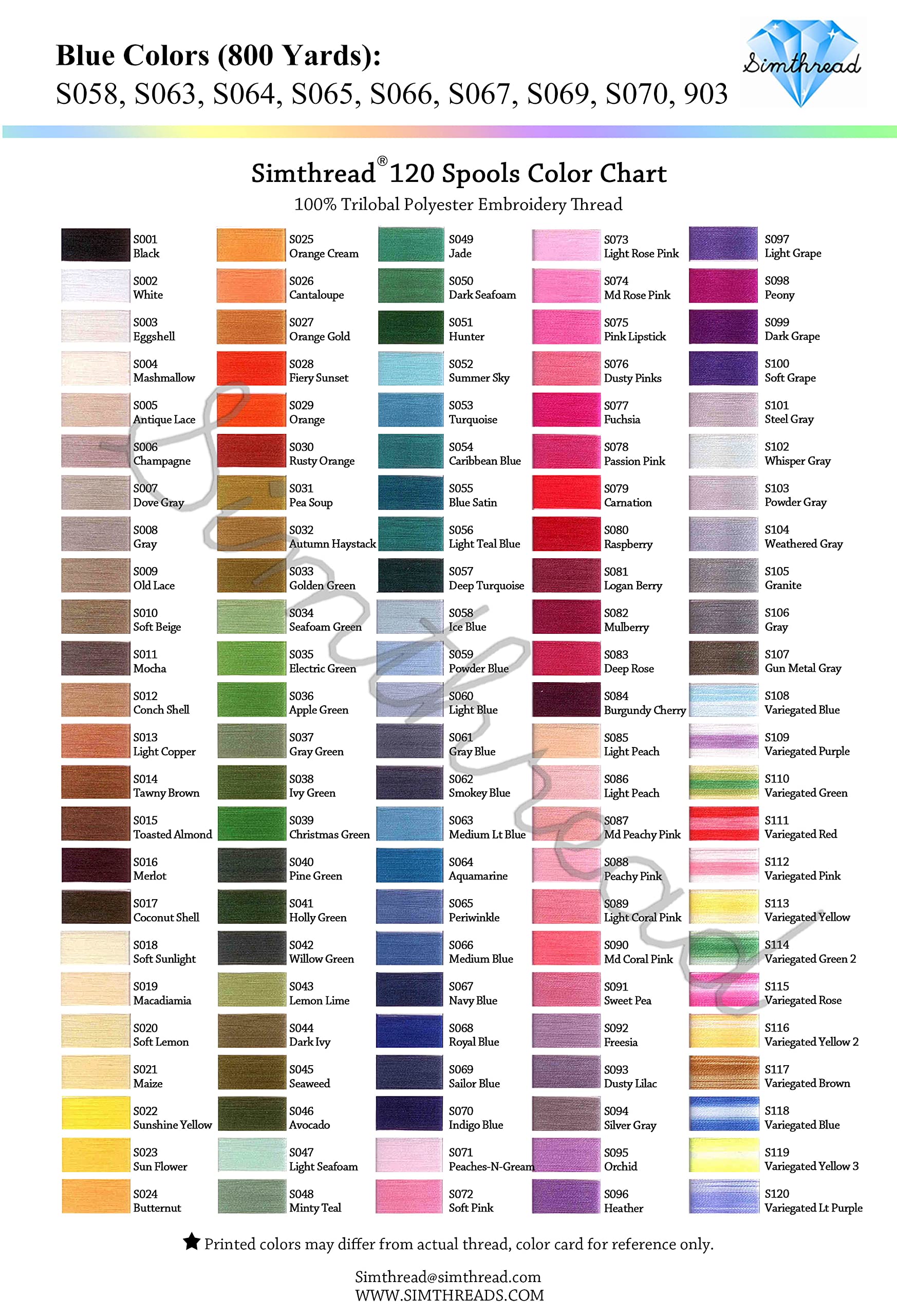 Simthread Filo da ricamo per macchine in poliestere con scatola di plastica, 9 colori blu, 800 yards, per ricamo professionale