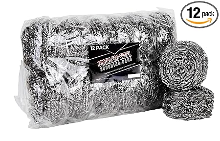 brheez Stainless Steel Scouring Pads - Heavy Duty Industrial & Commercial Individually Wrapped Scrubbing Wool Sponges (Pack of 12) (Medium - 30 gr)
