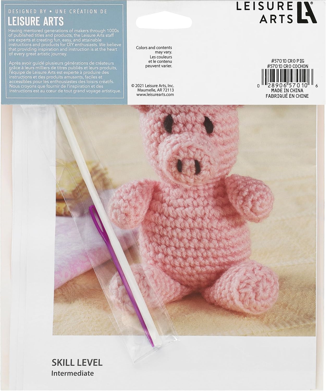 LEISURE ARTS Little Crochet Friend Animals Crochet Kit, Pig, 8", Complete Kit, Learn to Animal Starter Kit for All Ages, Includes Instructions, DIY Amigurumi Kits