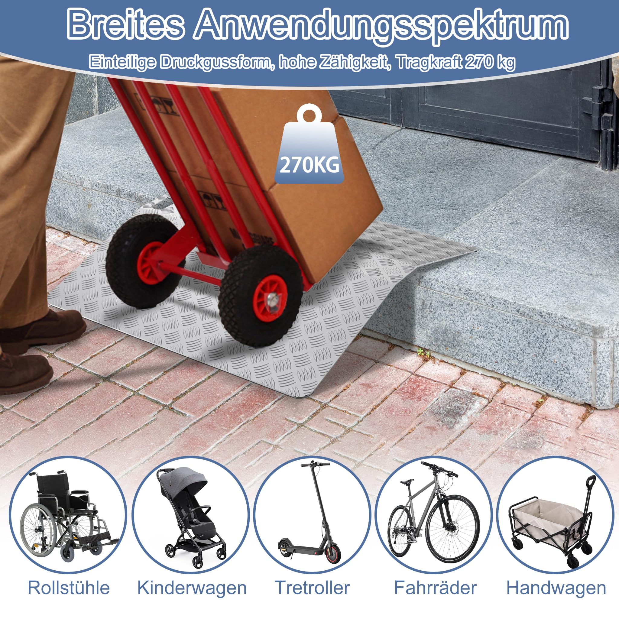 LARS360 Aluminiowa rampa progowa do drzwi 270 kg – rampa dla wózków inwalidzkich 100 cm, rampa progowa do drzwi, stopni i wejścia, antypoślizgowa i przenośna, mobilna rampa do wózka inwalidzkiego