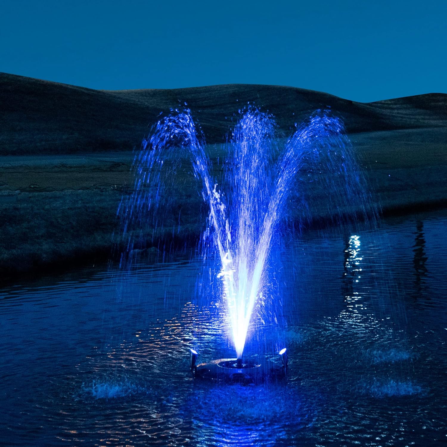 HALF OFF PONDS Floating Fountain, 1/2 HP Pond Aerator, 100 ft Cord, 6,100 GPH Water Pump, 9 Spray Patterns, Color-Changing LED Lights, for Ponds & Water Gardens