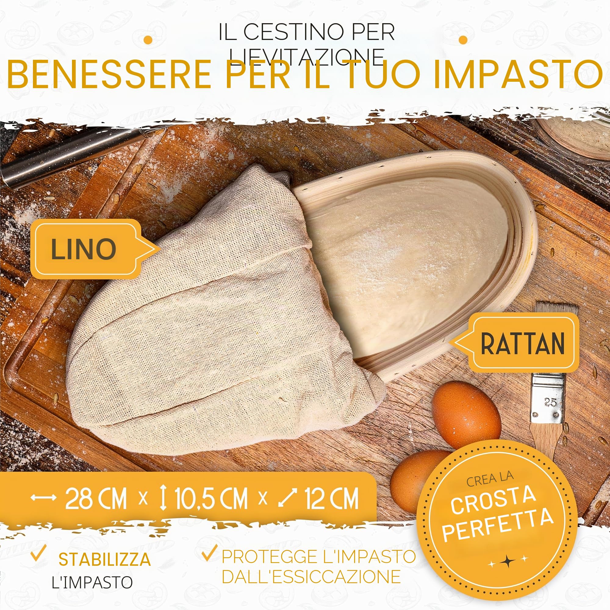 KRUSTENZAUBER Stampo per pane con coperchio incluso cestello per lievitazione - Robusta teglia da 28 cm in ghisa - Ideale come stampo per casse, stampo per pane tostato, forma per pane, accessorio per