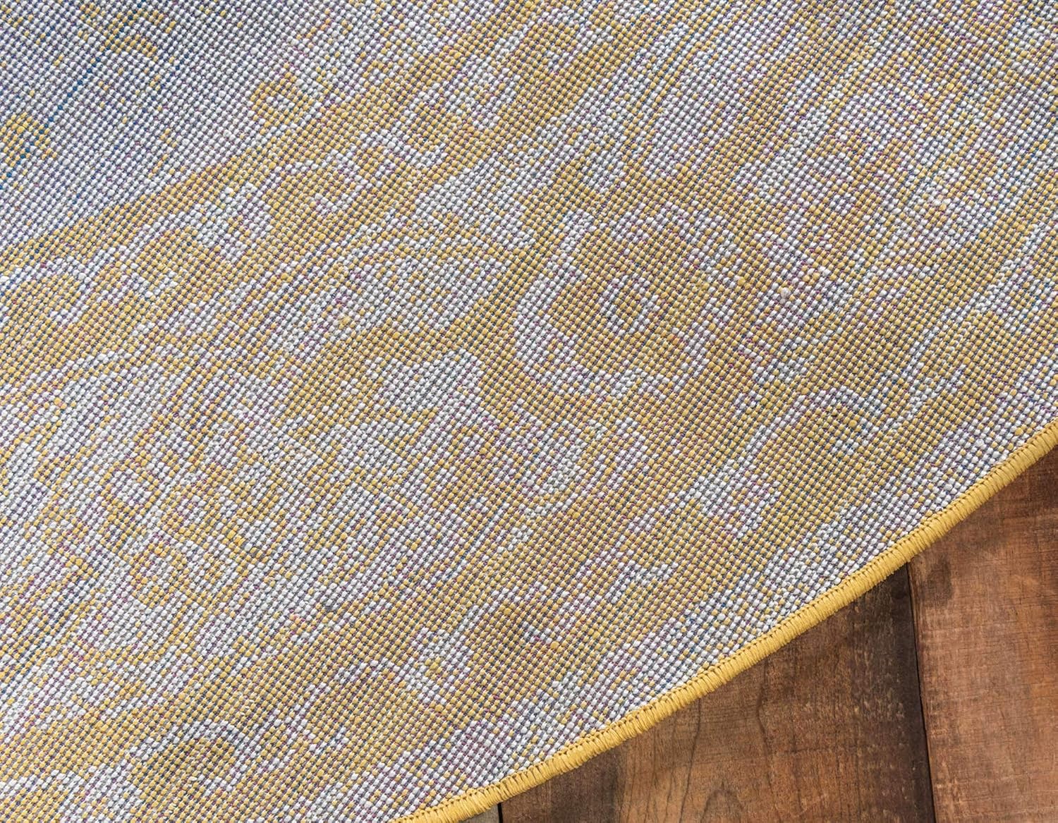 Unique Loom Bromley Collection Area Rug - Midnight (3' Round, Yellow/ Ivory)