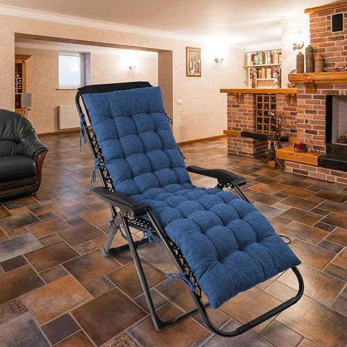 Miniatura 6 de FlyGulls Cojín para silla de descanso, cojín de lino sintético con lazos, cojín de banco largo para interiores para silla reclinable, tumbona, banco
