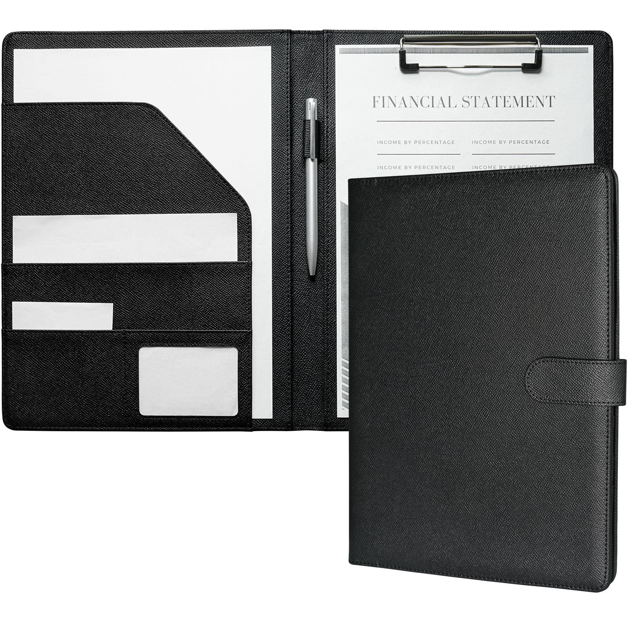 Mymazn Cartella Portadocumenti A4 Pu Pelle Portablocco con Pinza Porta Documenti A4 Blocco Appunti Folio Document Organizer (Stampa Palma Nero)