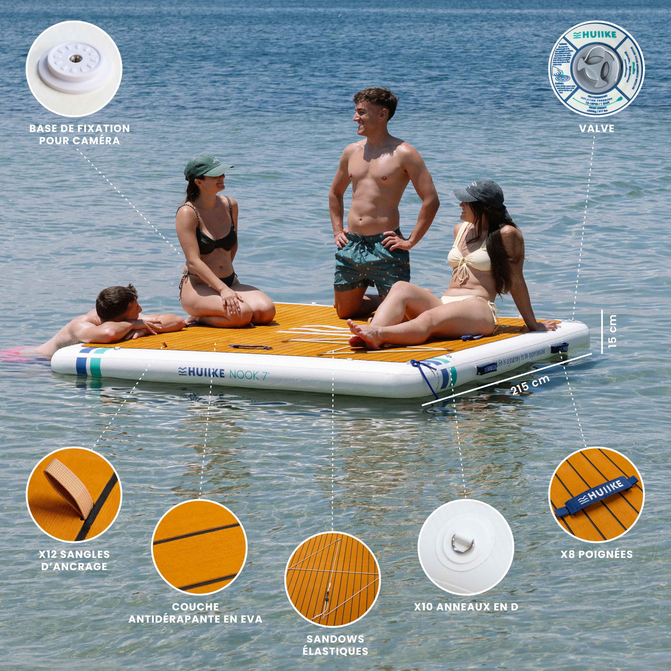 HUIIKE Plateforme Gonflable Flottante 2,15 ou 3,05 m, Accessoires Inclus