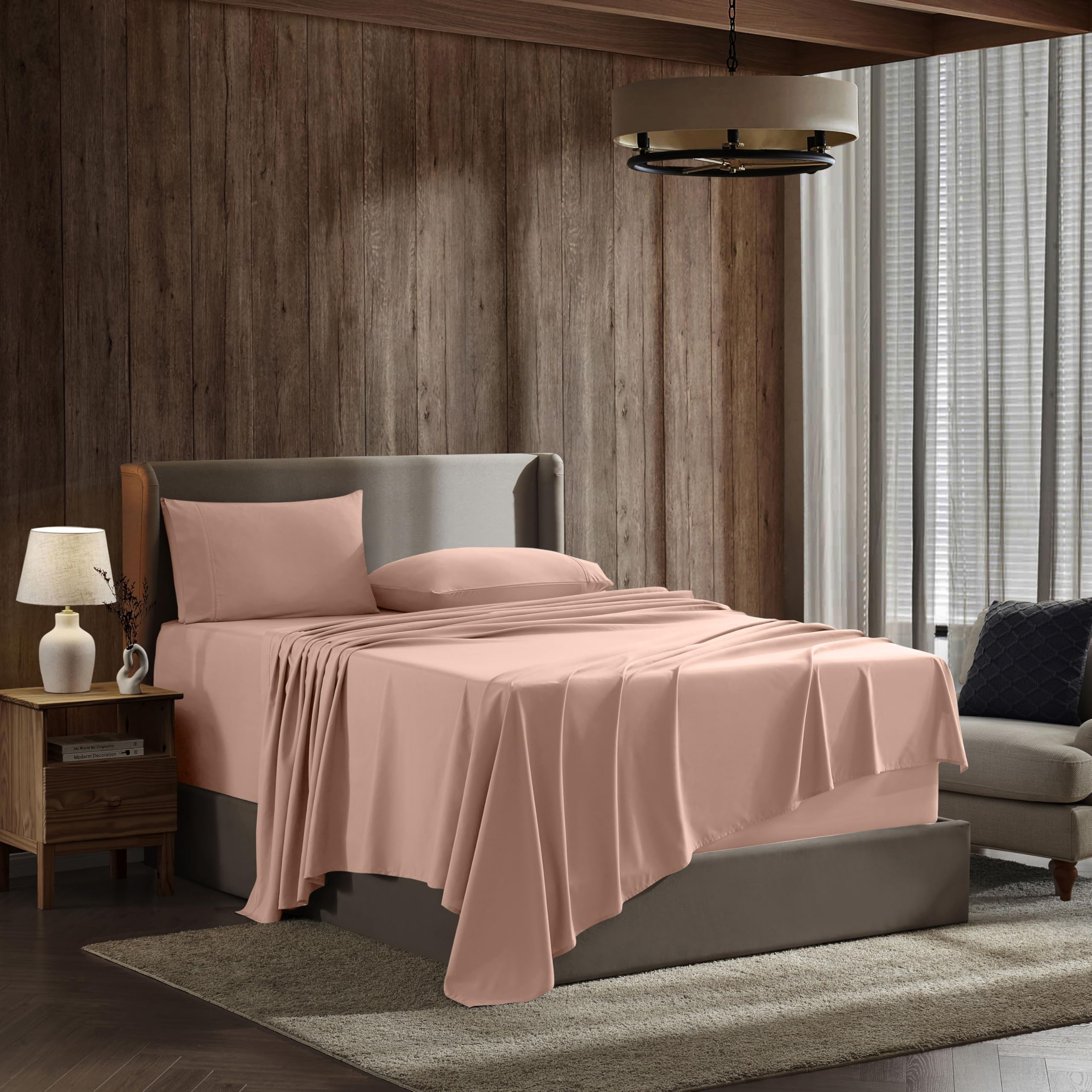 Nestl Full XL Size Sheet Sets - 4 Piece Full XL Size Sheets, Deep Pocket, Hotel Luxury, Extra Soft, Breathable and Cooling, Peach Bed Sheets for Full XL Size Mattress