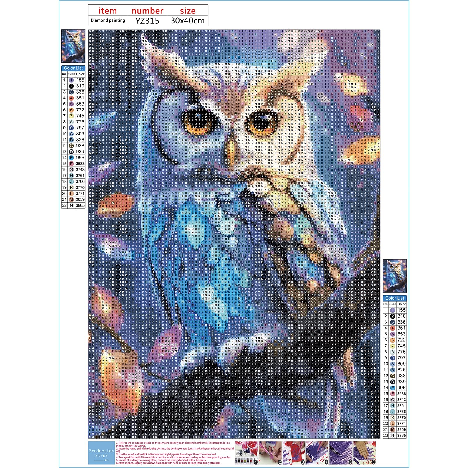 Lvmuu Diamant-Malerei-Set „Fantasy-Eule“ – 30,5x40,6 Cm, Runde Brillianten, Für Erwachsene