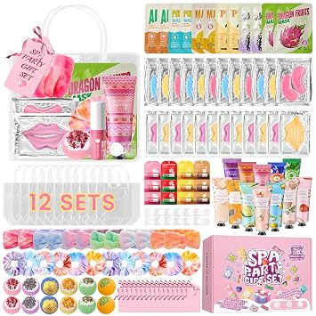 136Pcs Spa Party Supplies Set - 12 Spa Day Kits with Face/Lip/Eye/Hand/Foot Care,Party Favors for Sleepovers,Birthdays,Slumber Party & Relaxation,All Skin Types Safe