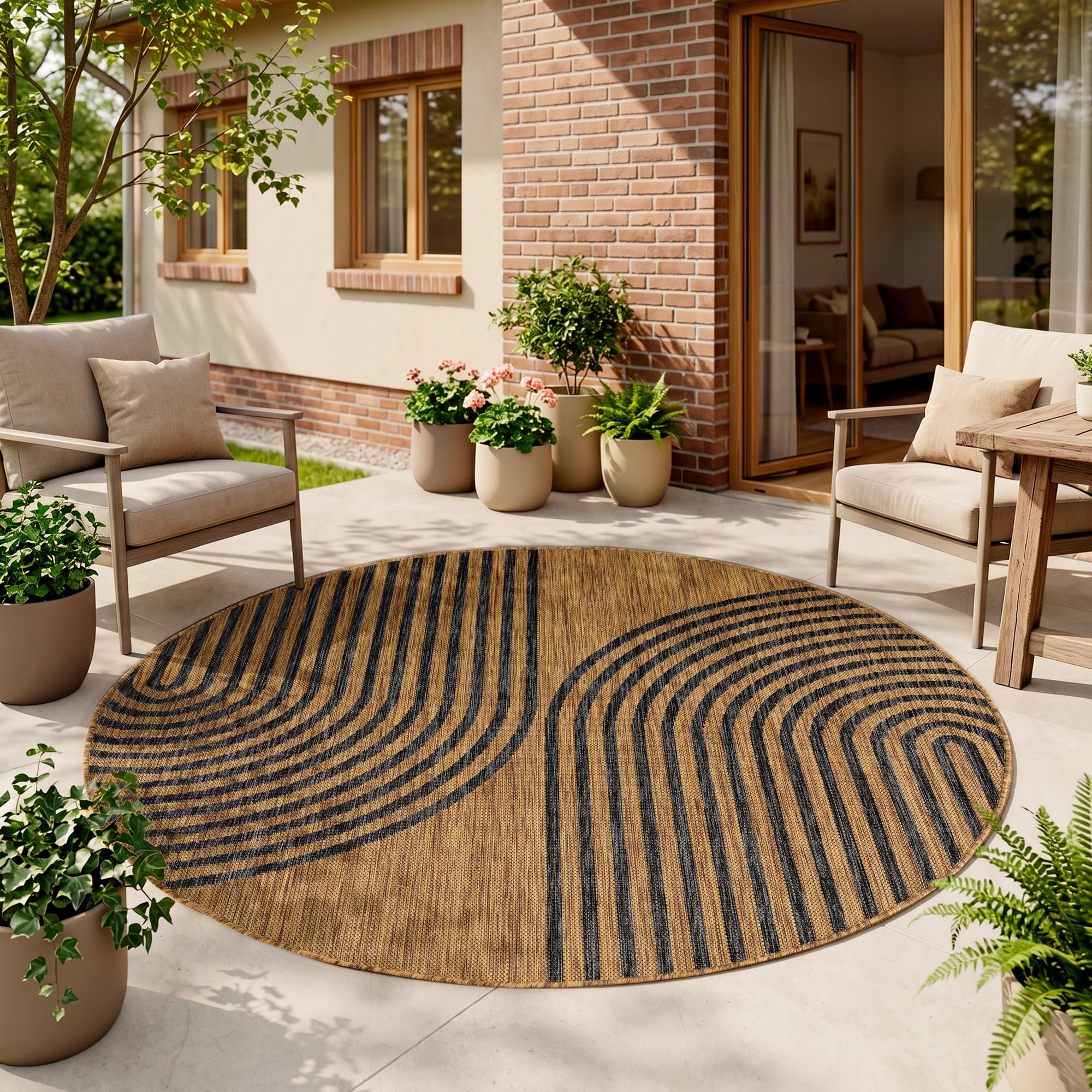 HomebyHome Outdoor Teppich Beige Balkon Terrasse Garten Wetterfest UV-beständig Teppich Einfarbig Flachgewebe Pflegeleicht Robust Modern