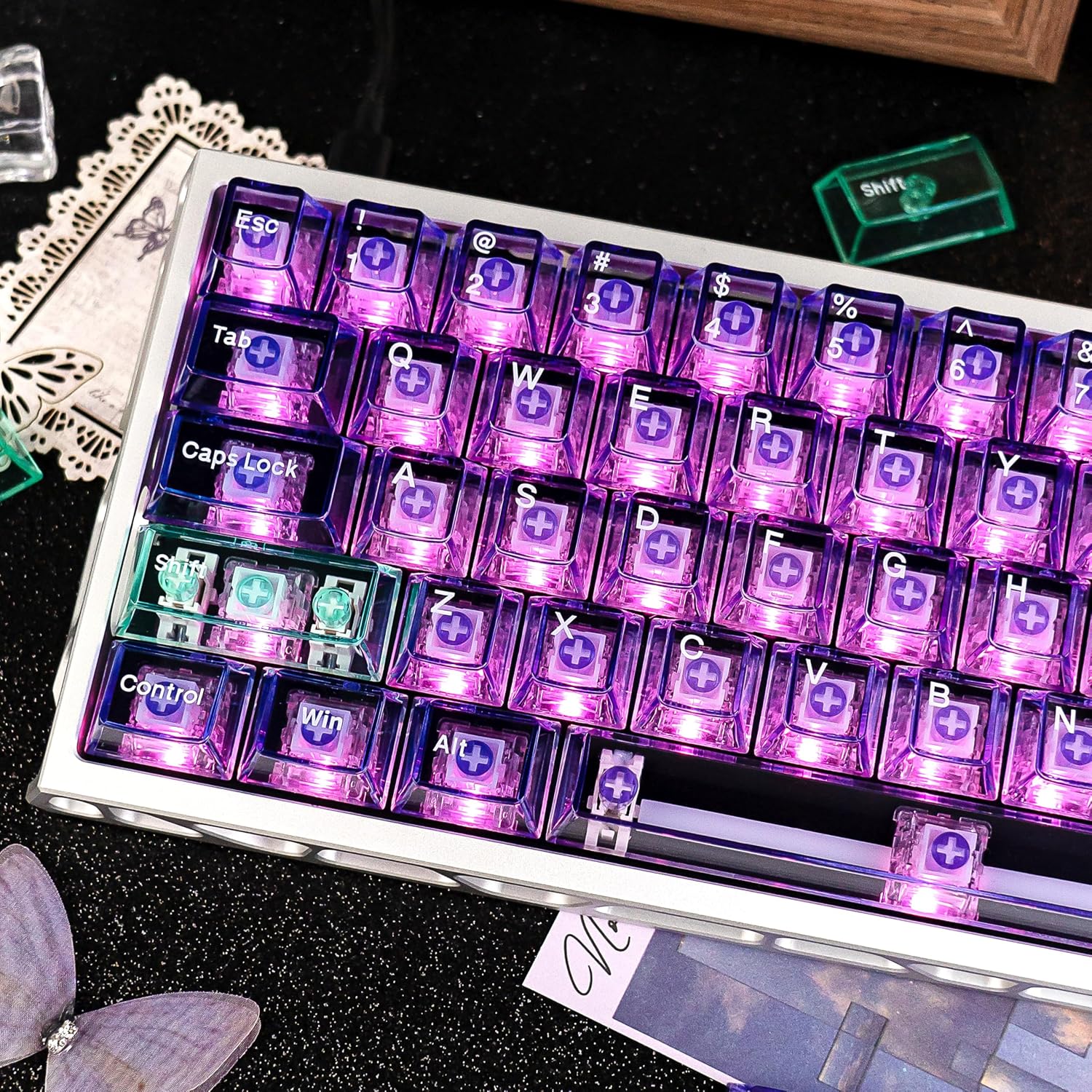 Purple Translucent Keycaps, Shine Through Keyboard Keycaps