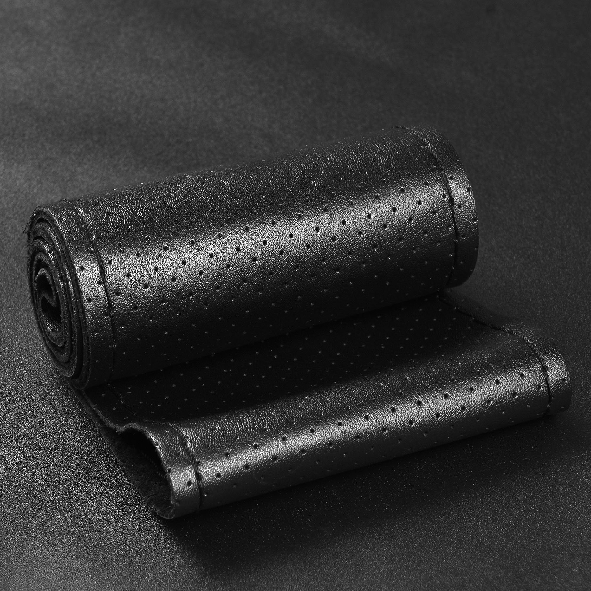 Top Genuine Leather Steering Wheel Cover with Anti-Slip Design, Soft Padding, Universal 15 Inch Auto Car Steering Wheel Stitch on Wrap