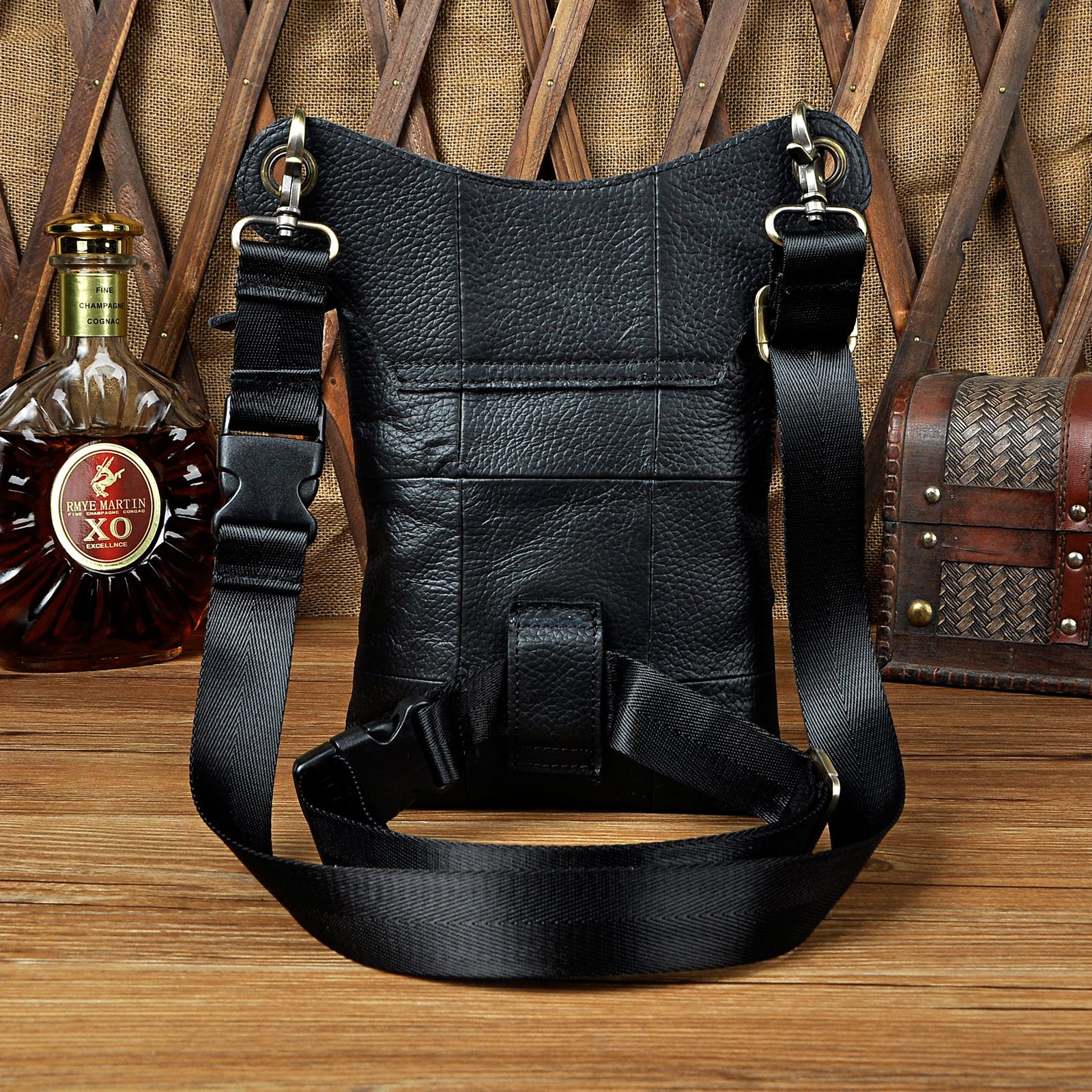 Le'aokuu Sac De Jambe Sac à la Taille en Cuir véritable pour Randonnée Camping Moto Vélo Sport Voyage