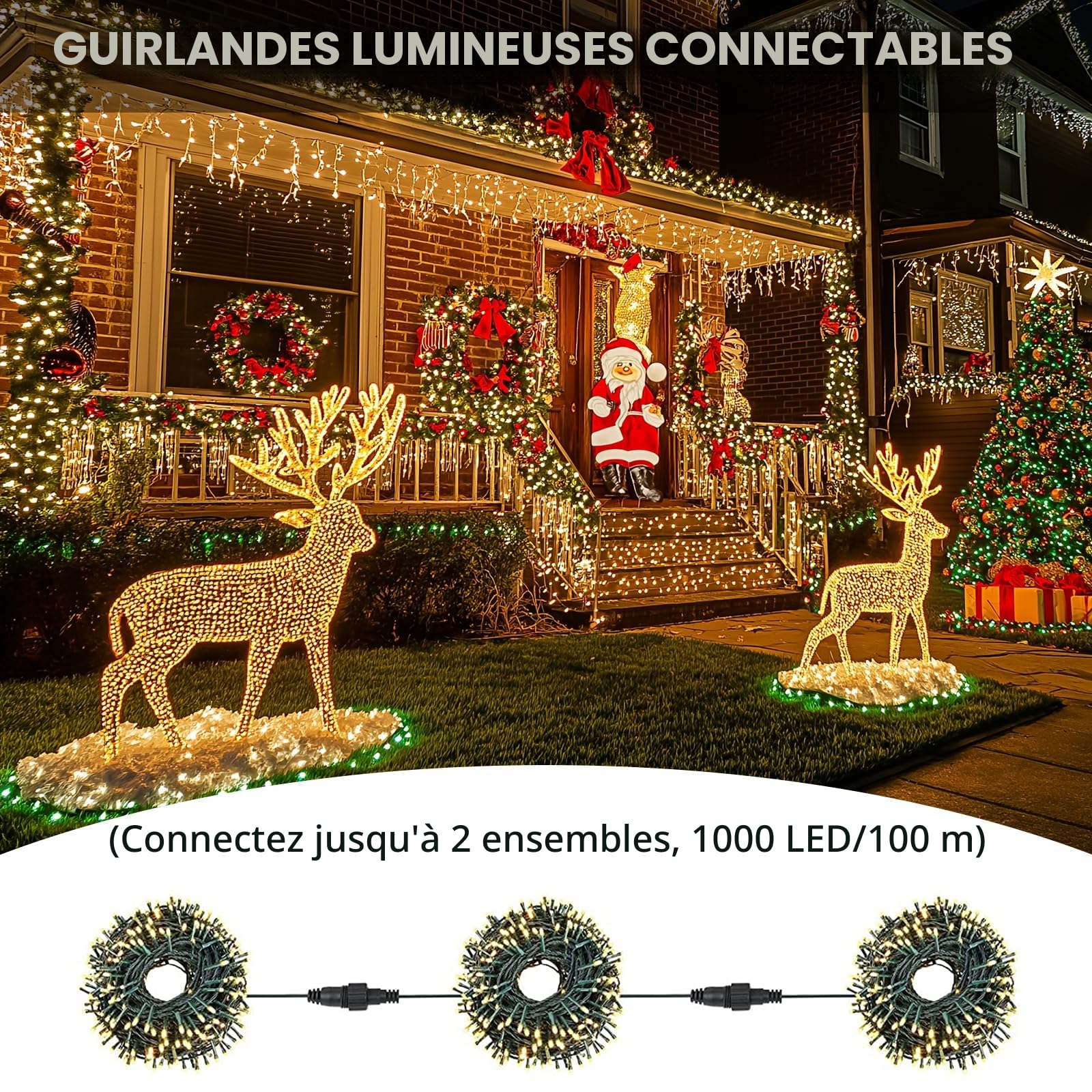 Guirlande Lumineuse Exterieure, 55M 500LED 8 Modes,Guirlande Lumineuse Sapin de Noel avec Prise,Étanche IP44,pour Intérieur Extérieur Fête Chambre Mariage Balcon Mur Noel [Blanc Chaud]