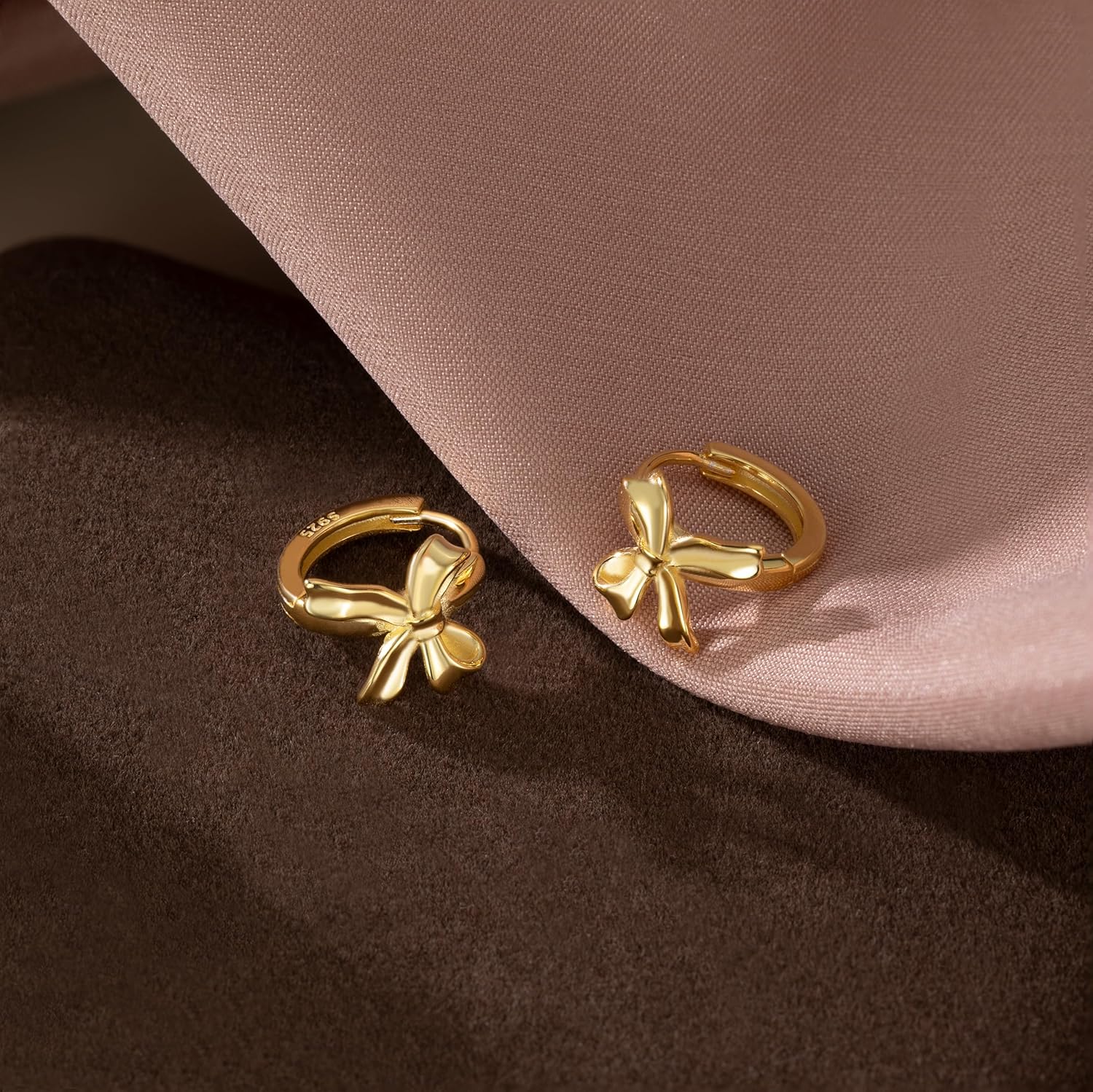 SLUYNZ Sterling Silver Small Bow Hoop Earrings for Women Teens Bow Ribbon Earrings Bowknot Huggie Earrings - Image 5