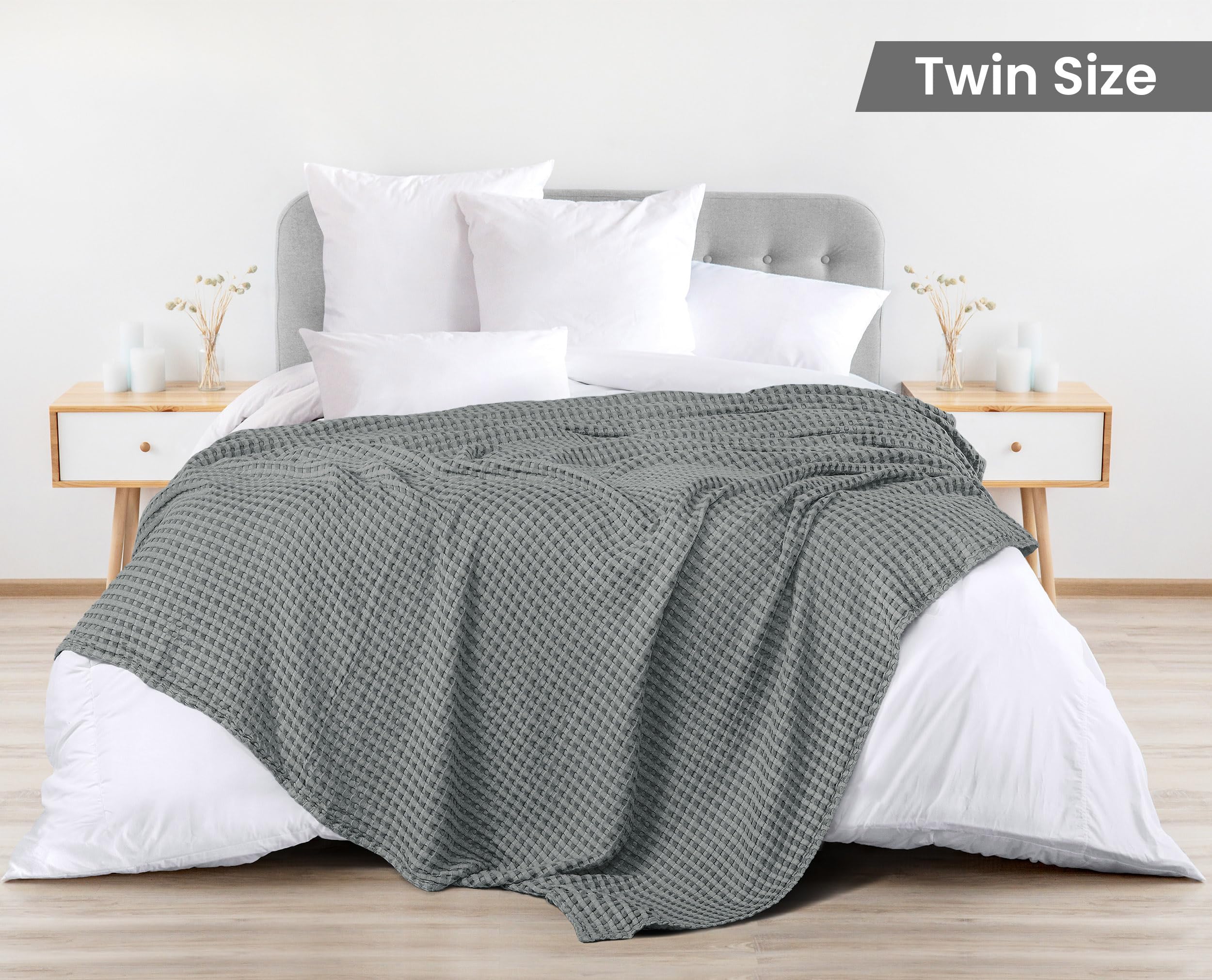 Utopia Bedding 100% Baumwolle Waffeldecke KuschedeckeSM (Perlgrau - 228 x 182 cm) weiche leichte – Bild 2