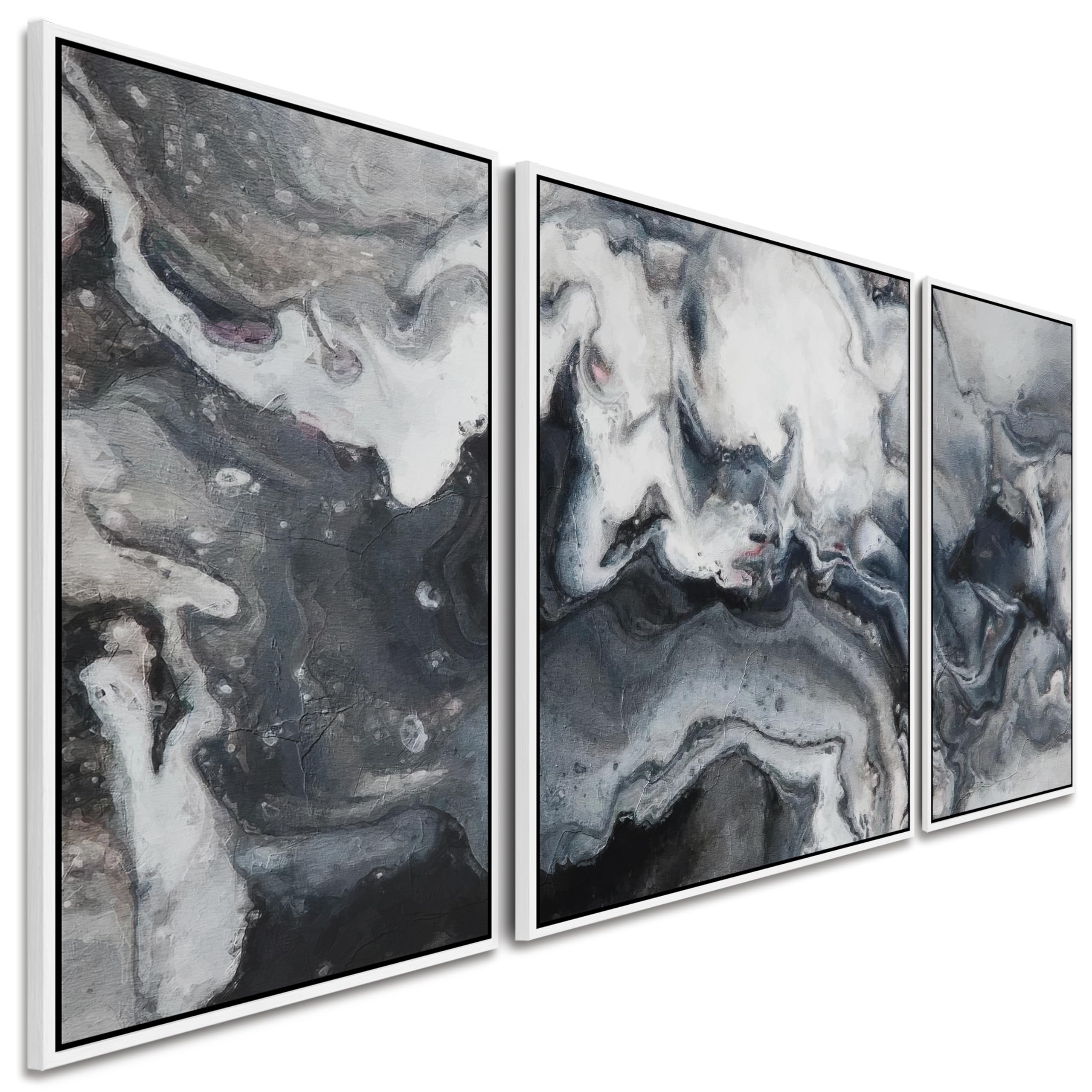 Large Framed Canvas Wall Pictures for Living Room - Black White Abstract - XXL 212cm Wide