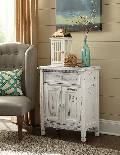 Miniatura 6 de Armario rústico con 1 cajón y 2 puertas, color blanco antiguo