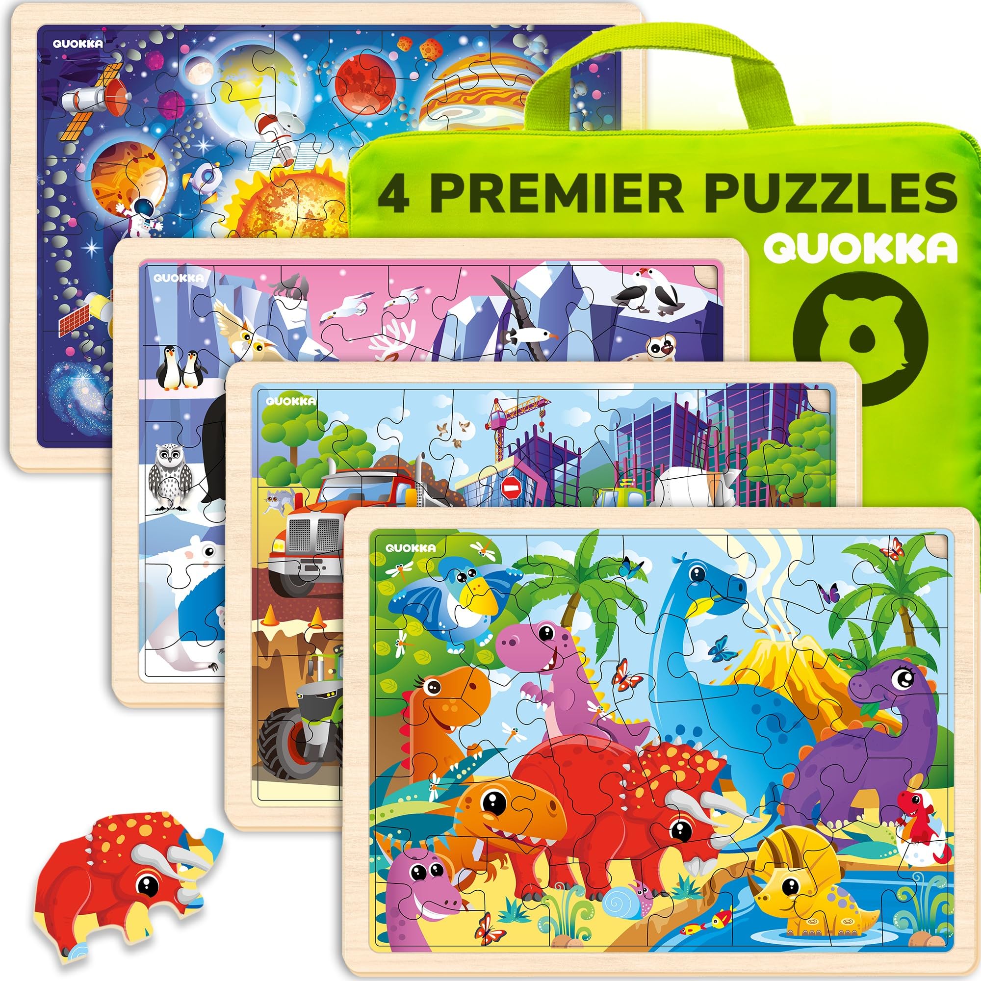 QUOKKA 4 Framed Puzzles for Kids Ages 3-5 - 36 Pcs Wooden Toddler