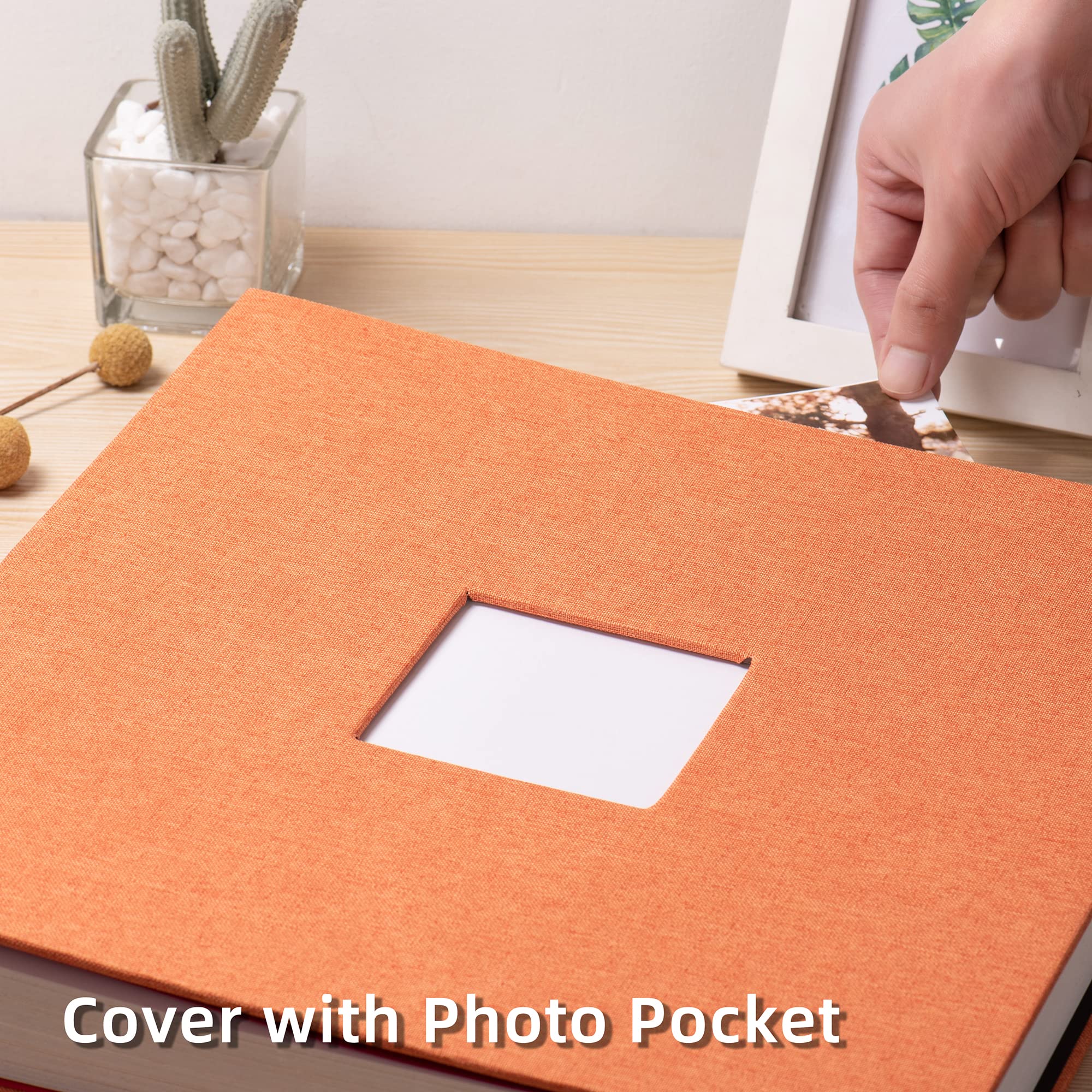 Grande album fotografico autoadesivo, album fai da te per 600 foto, 33 x 32 cm, 120 pagine con copertina in lino (arancione)