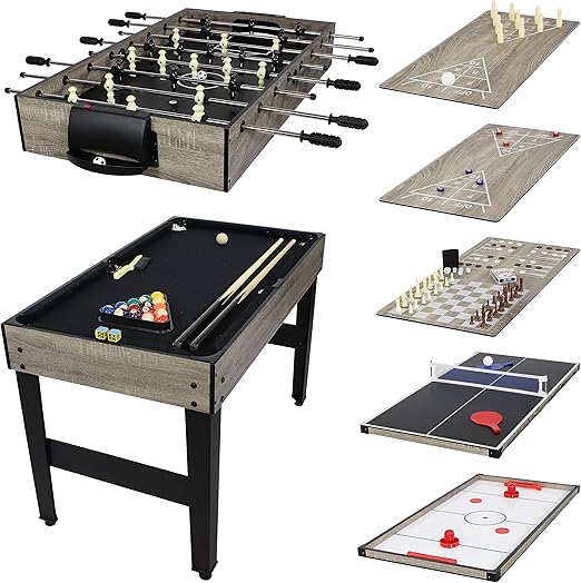 Sunnydaze 10-in-1 Game Table - Combination Multi-Game Table with Billiards, Push Hockey, Foosball, Ping Pong, Chess, Checkers, Backgammon, Bowling, Shuffleboard, Card Games