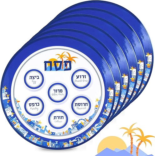 Zion Judaica - Paquete múltiple de platos de melamina para Pascua de Jerusalén, platos de Pascua sin BPA de 12 pulgadas, 6 compartimentos, platos de
