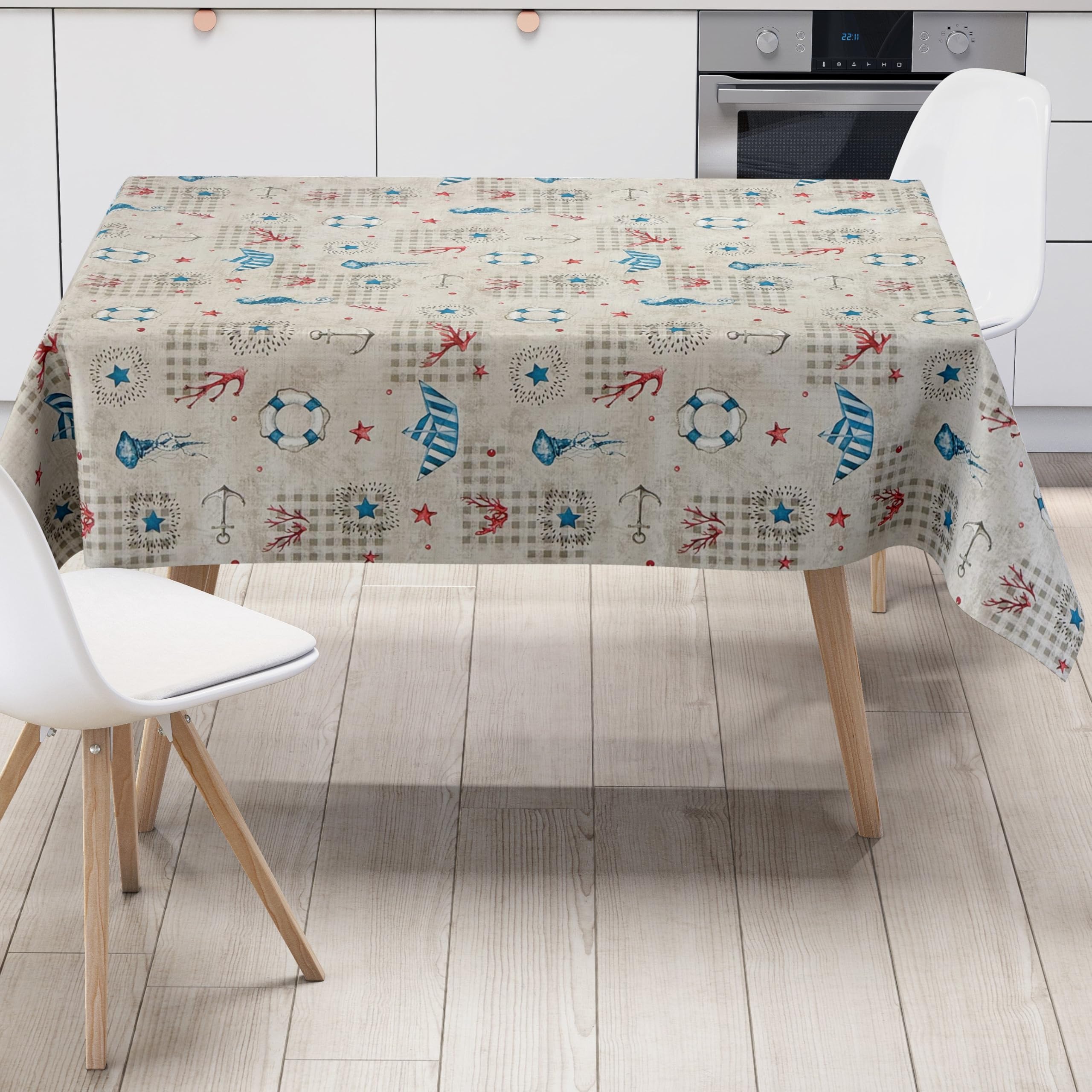 KEVKUS Nappe en toile cirée - Largeur : 160 cm - Grande taille - C126-1 - Motif poissons et hippocampes - Taille et forme au choix - Livraison sans plis - Roulée sur une douille en carton