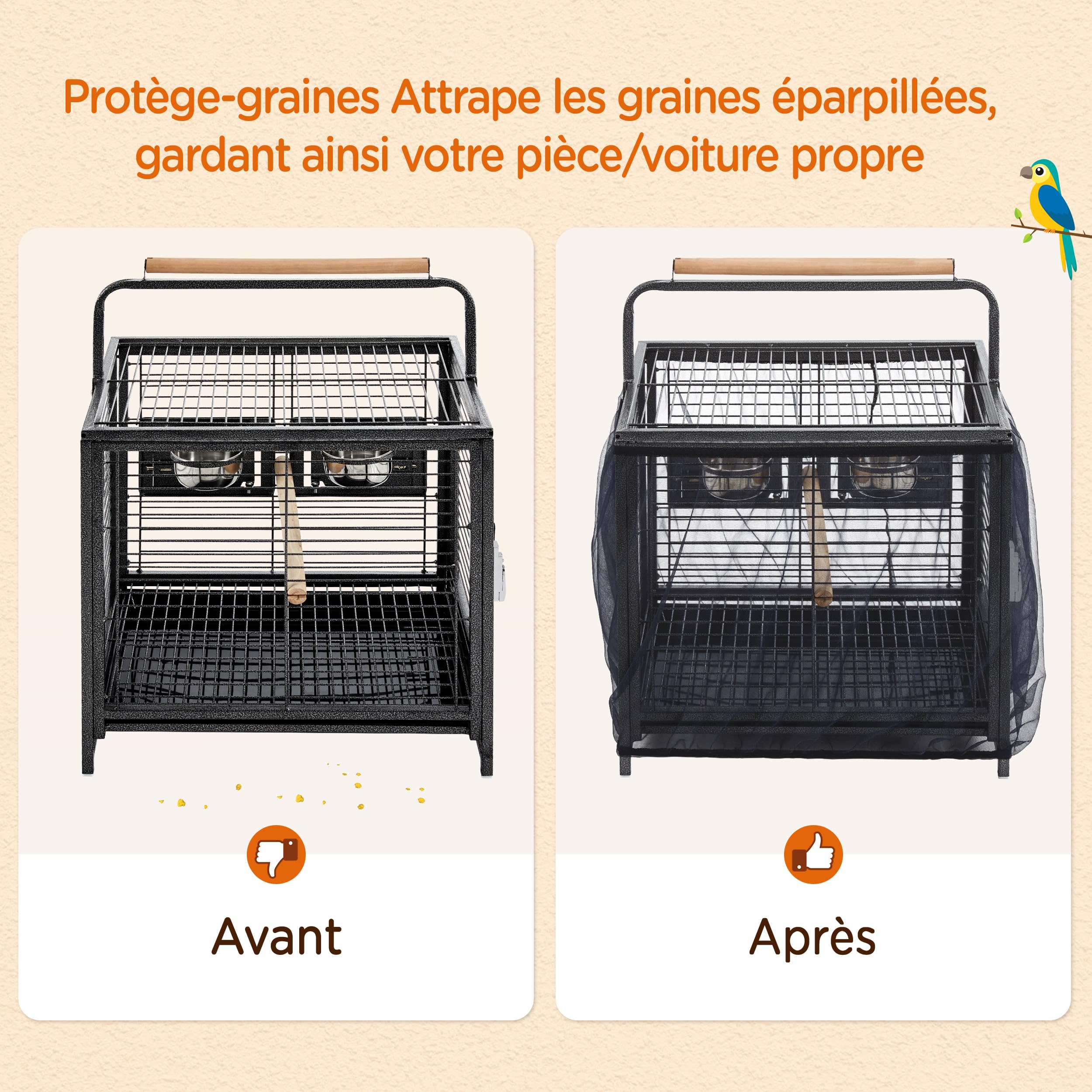 Yaheetech Cage à Oiseaux avec Jouets Poignée Cage pour Petit Oiseau Noir 48,5 x 47,5 x 39cm