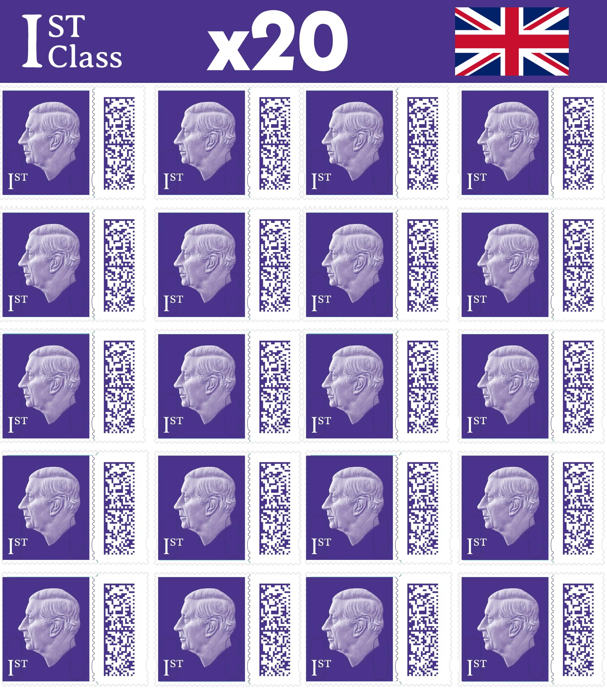 1st Class Stamps (20 Stamps) - 1st Class Stamps - Barcoded Self Adhesive UK Letter Postage Stamps for Postage - (20 Total)