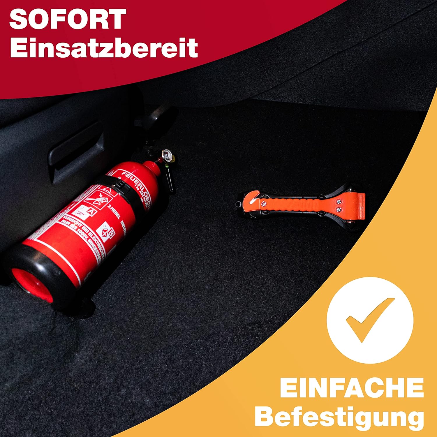 Feuerlöscher & Nothammer mit Gurtschneider Set – Vorschau 6